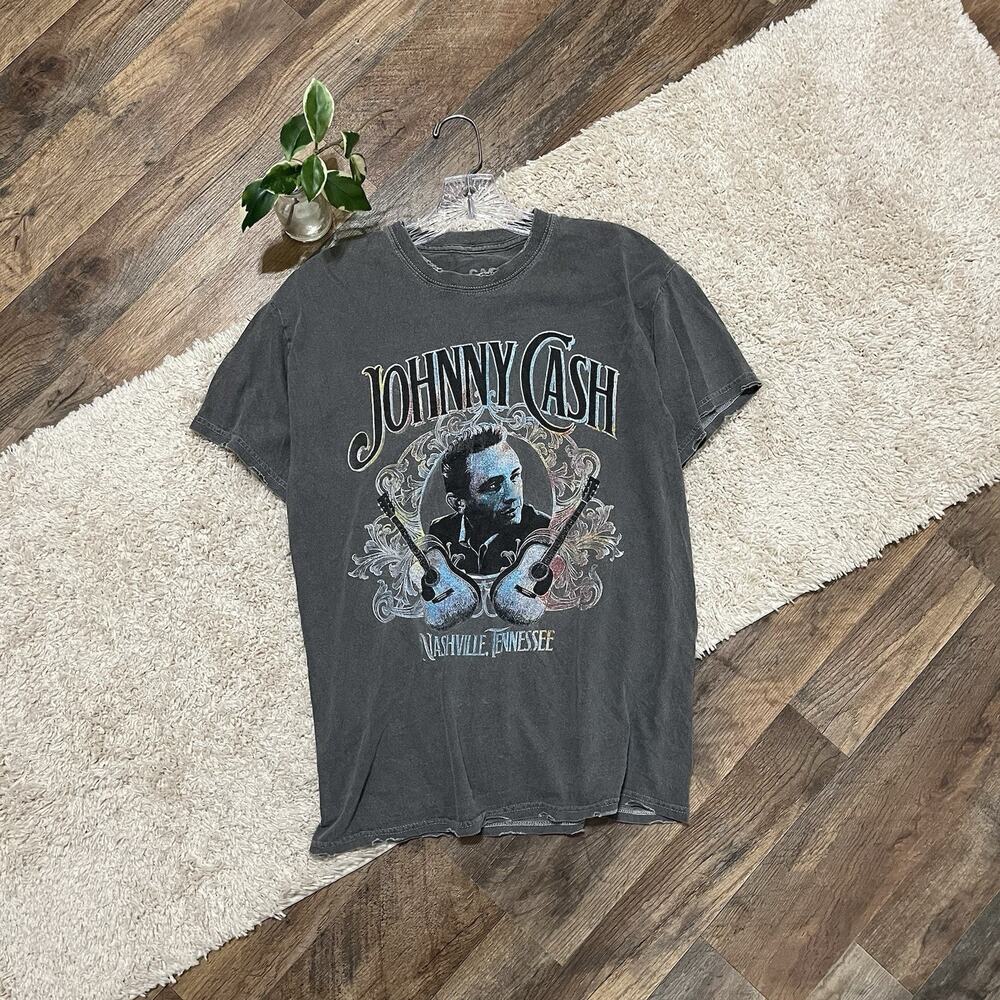Johnny Cash Nashville Tennessee Small Unisex Distressed Gray Band Graphic Tee
